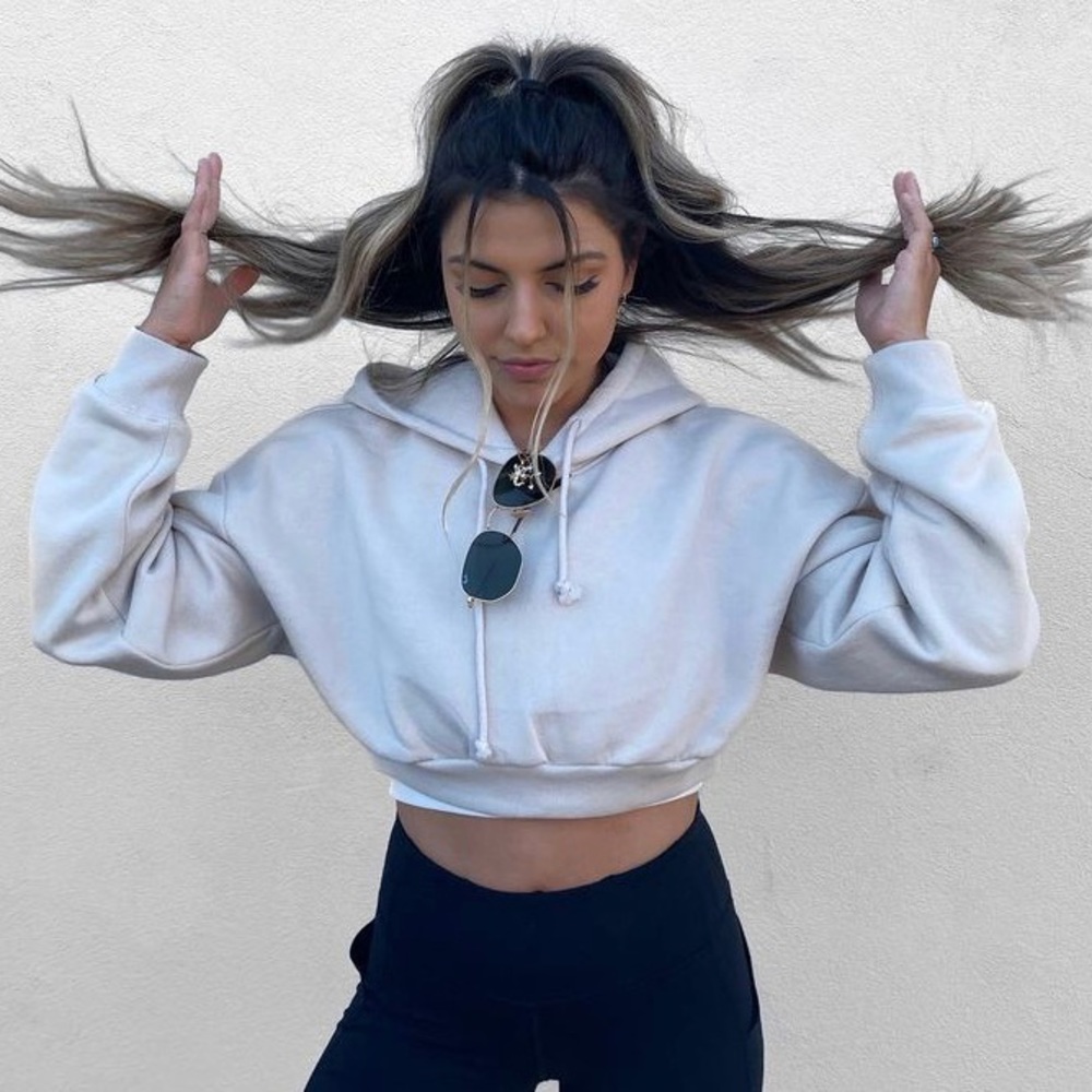 Aritzia TNA super crop hoodie in matte pearl hoodie